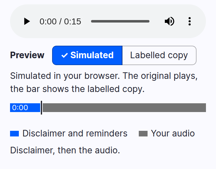 The track of the spoken disclaimer