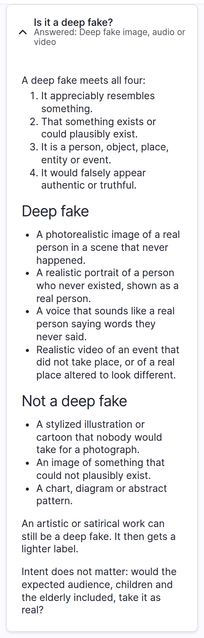 The deep fake guidance on a media form