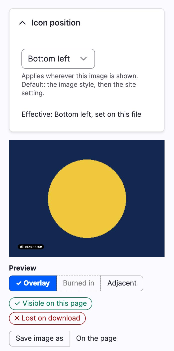 The icon position on the media form