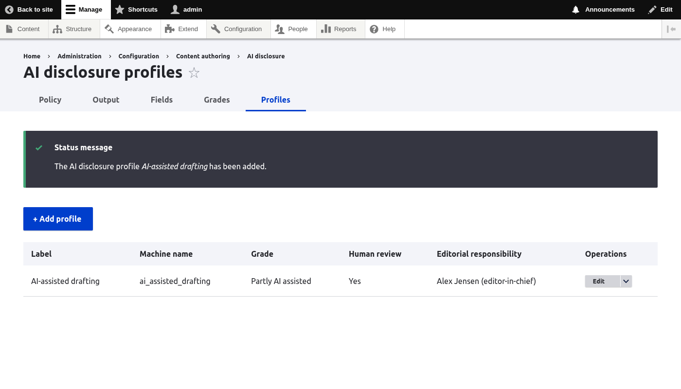 The profiles list