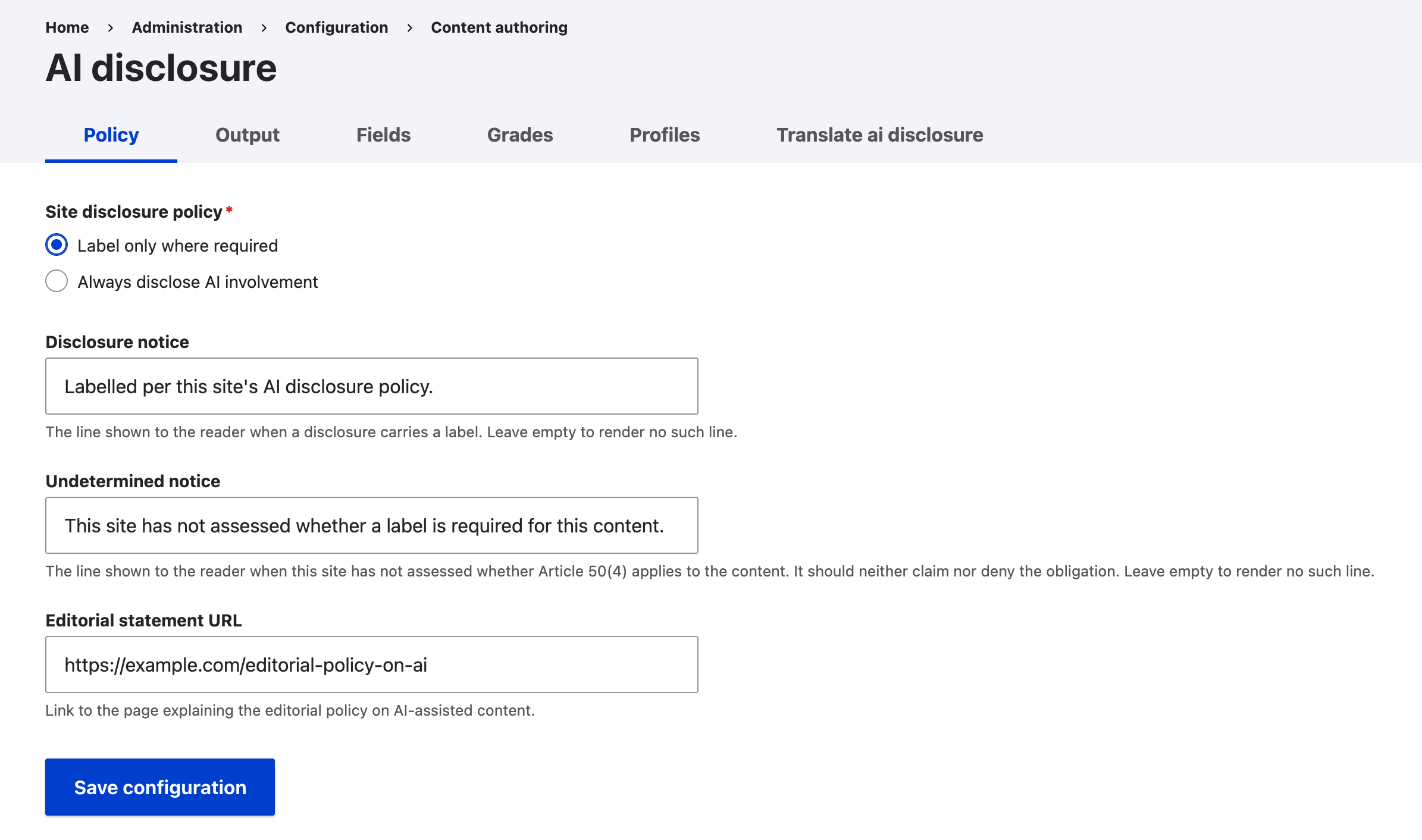 The Policy tab