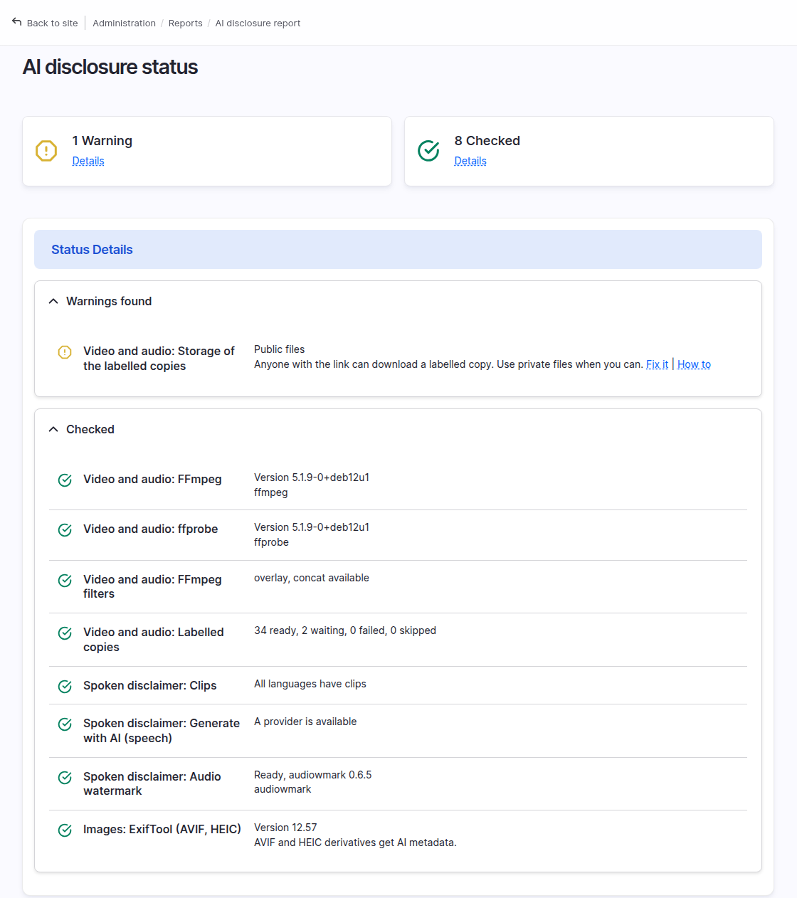 The AI disclosure status page