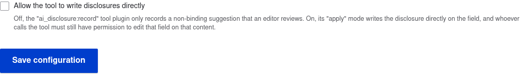 The Tool settings tab, with binding writes turned off