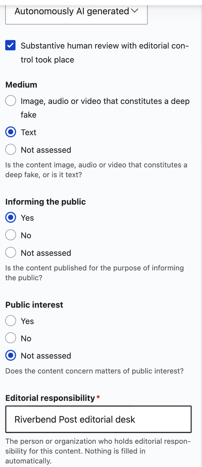 The widget with review ticked and a responsibility named