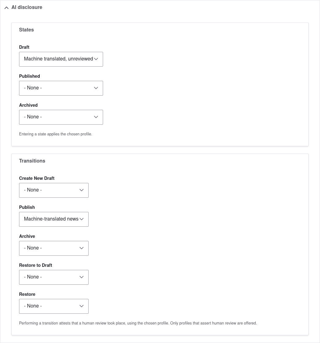 A workflow with a state and a transition mapped