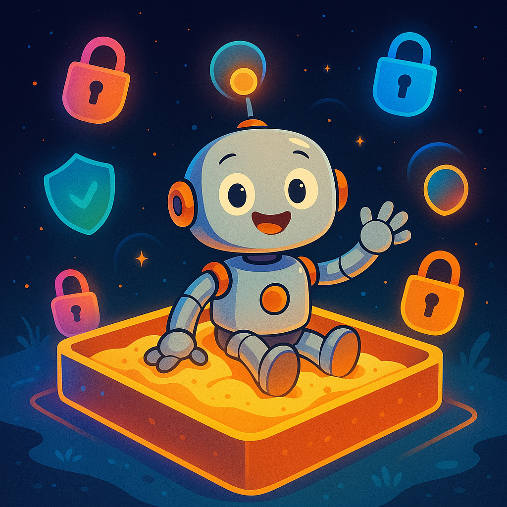 Cute robot in a sandbox