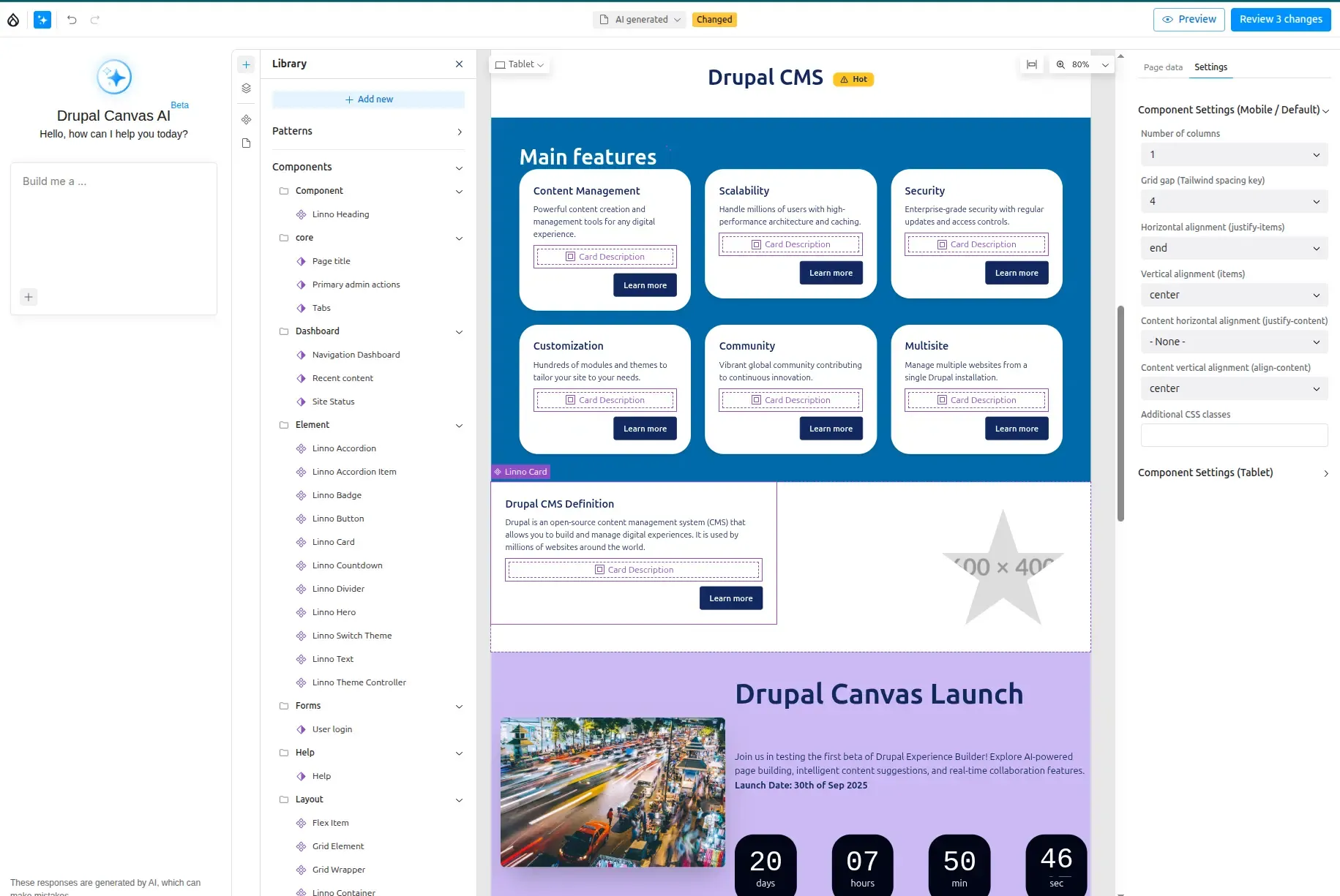 Canvas page generated by AI