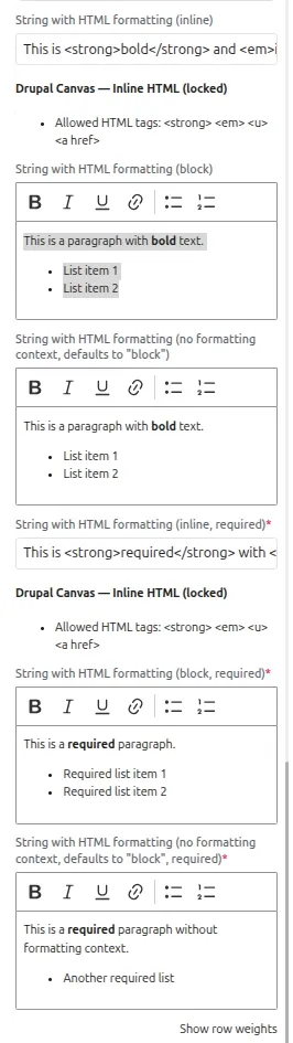 String, text with HTML