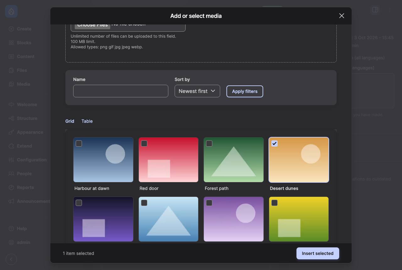 Default Admin in dark mode, pilot on