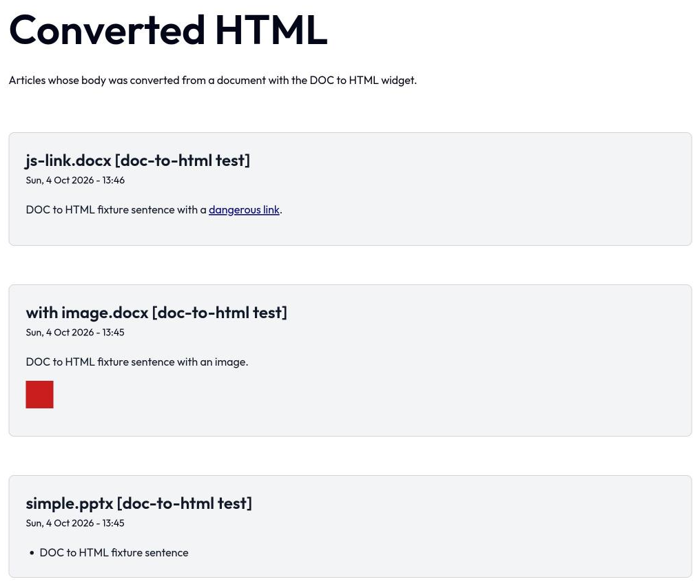 The page with the converted articles.