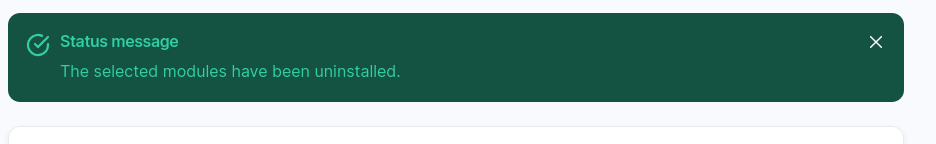 A green status message confirming that the selected modules have been uninstalled.