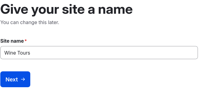 The first screen of the installer, showing where you can enter basic information about your site.