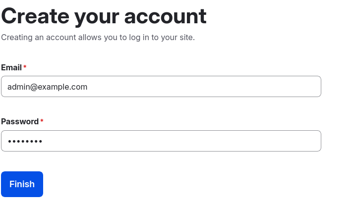 The third screen of the installer, where you can create an account.