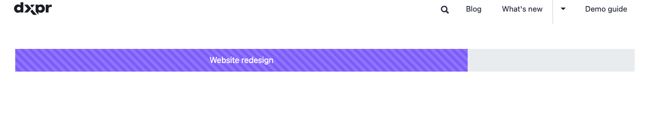 Purple striped progress bar at 73% labelled Website redesign