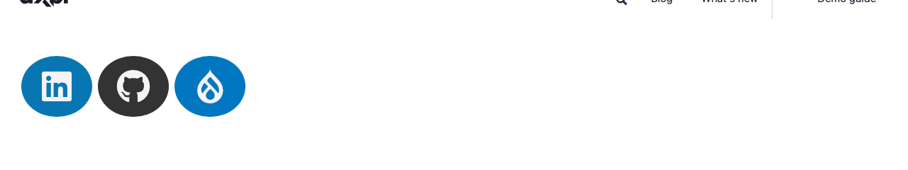 Social links element showing LinkedIn, GitHub, and Drupal icons in circle style with brand colours