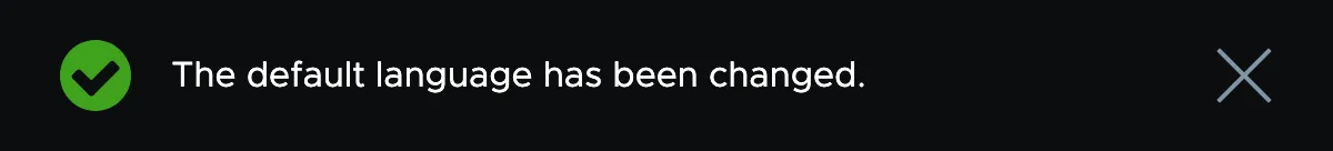 The status message that the default language has been changed