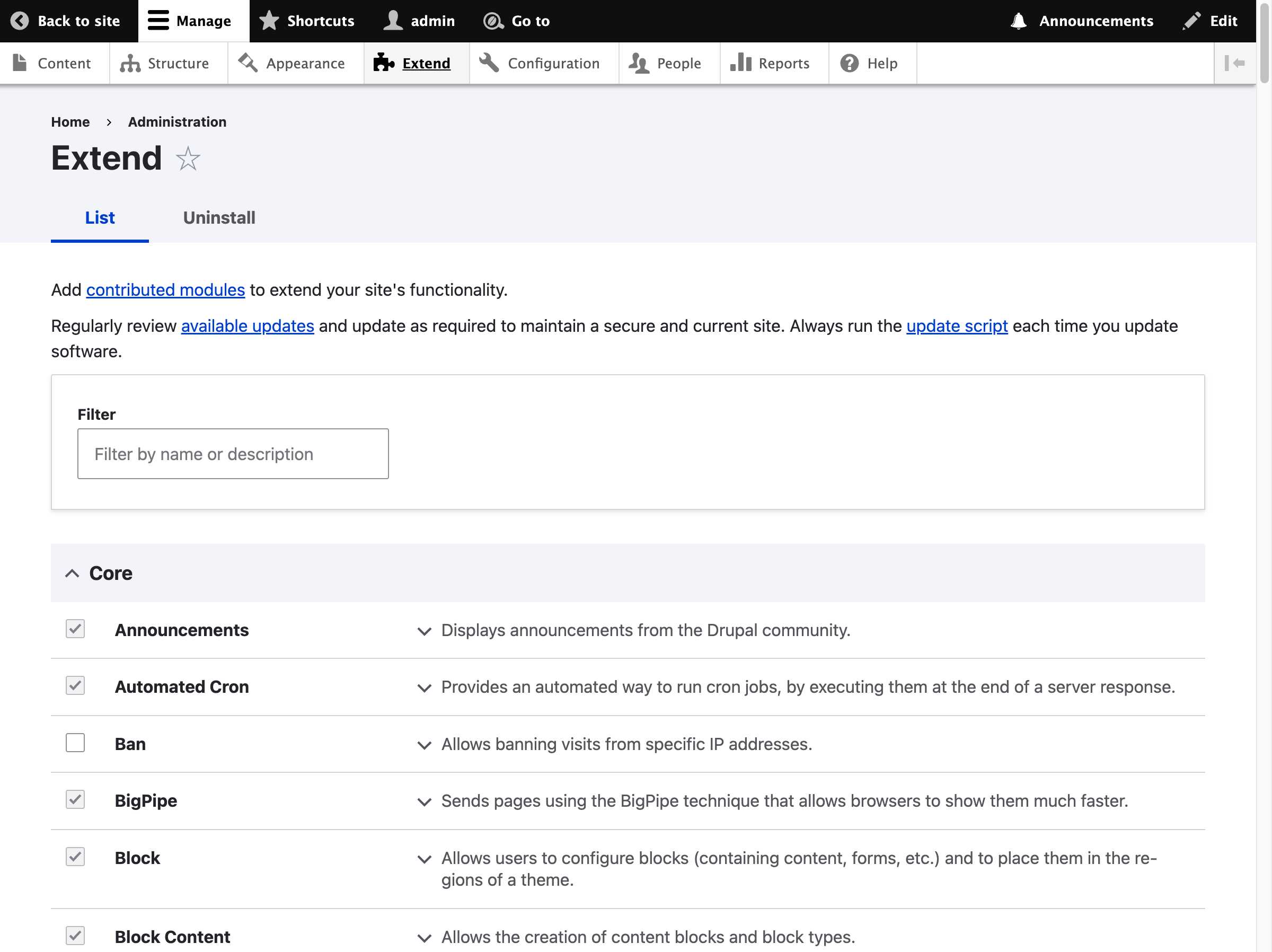 Modules page (FlowDrop section)