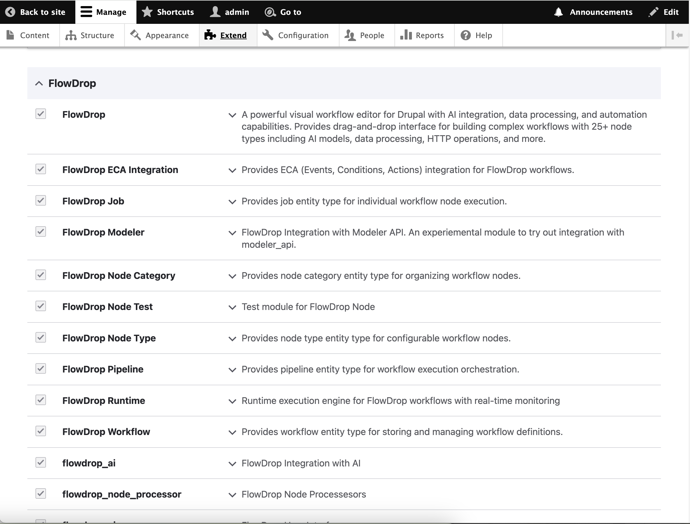 FlowDrop modules enabled