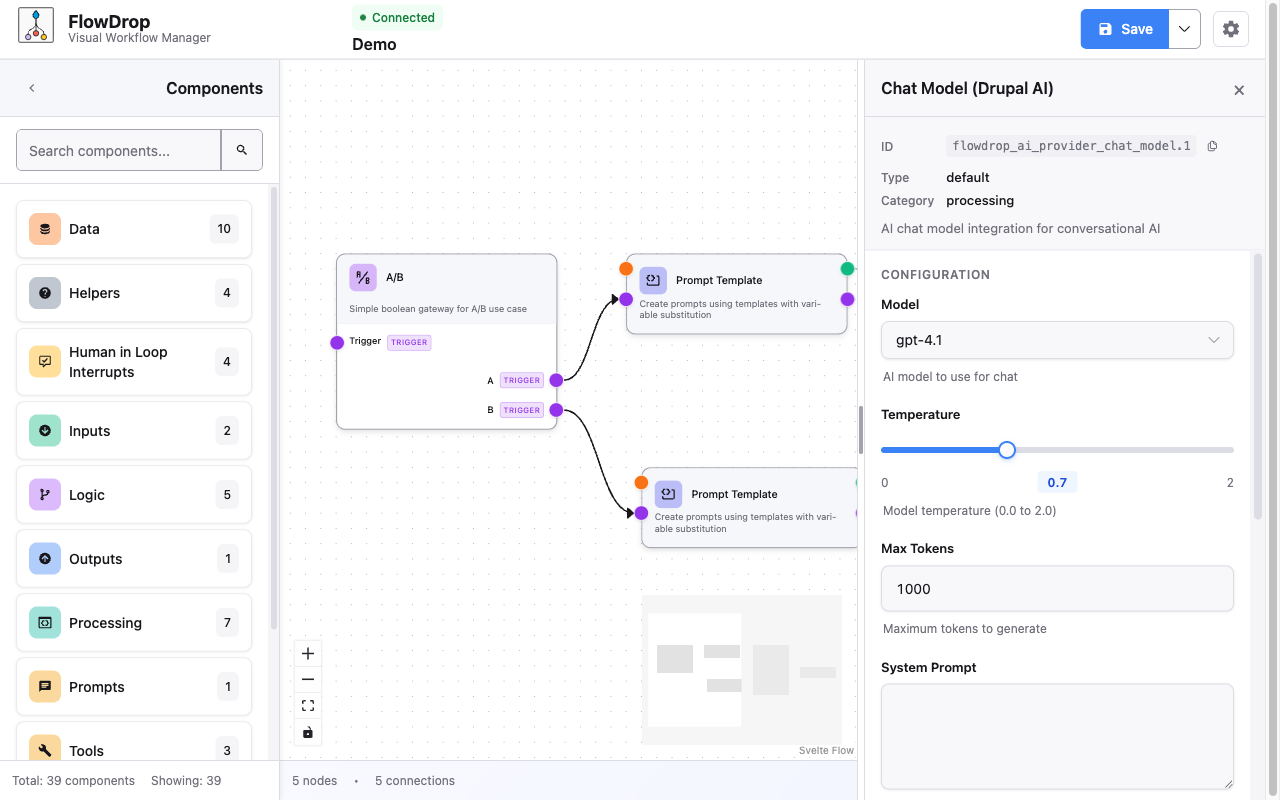 Node configuration panel