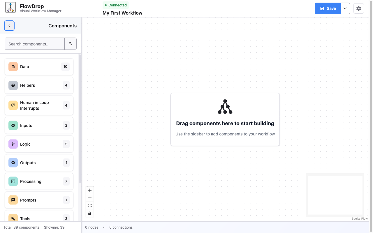 Node palette with categories