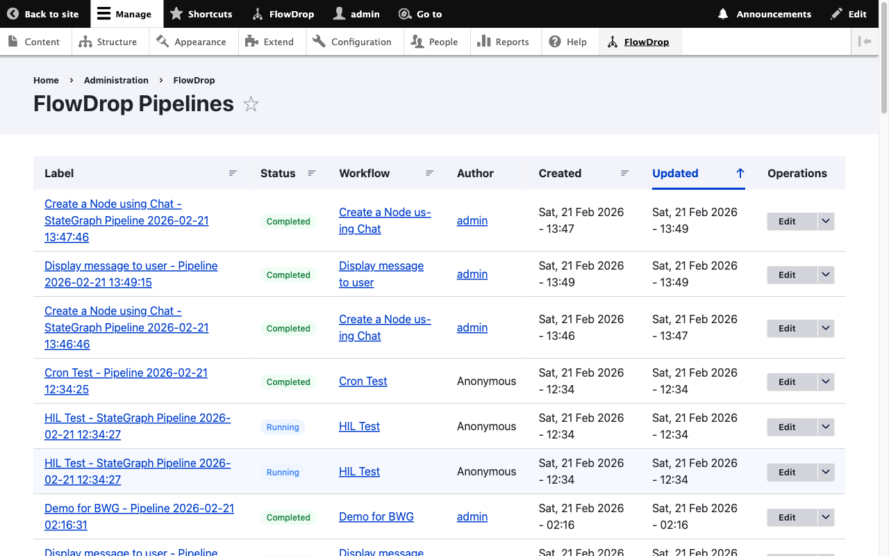Pipeline listing page