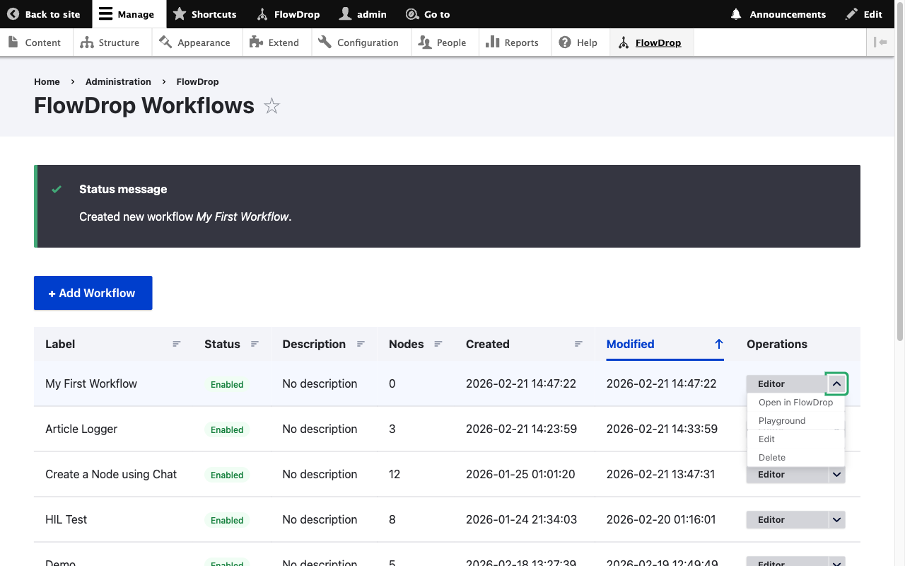 Open in Editor dropdown