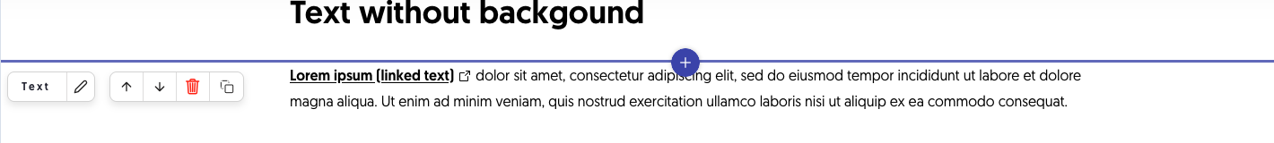 A paragraph on the rendered page with its Frontend Editing action links: edit, move up, move down, delete, duplicate, and the add button