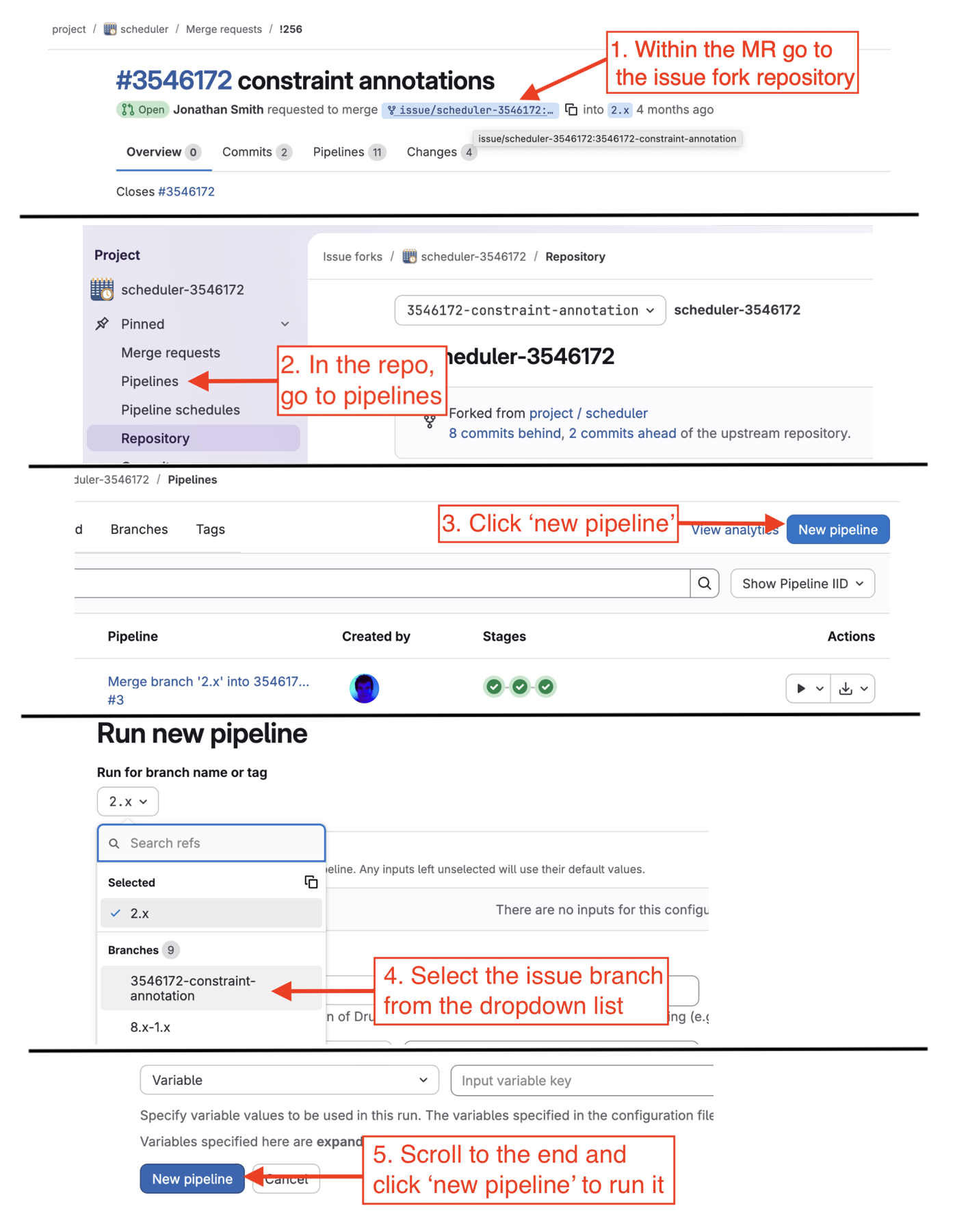 Run a pipeline in an issue branch