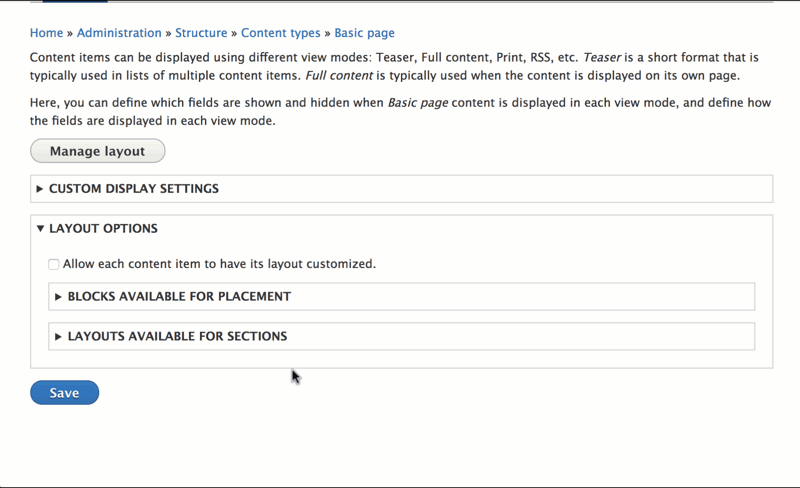 Layout Builder Restrictions overview UI