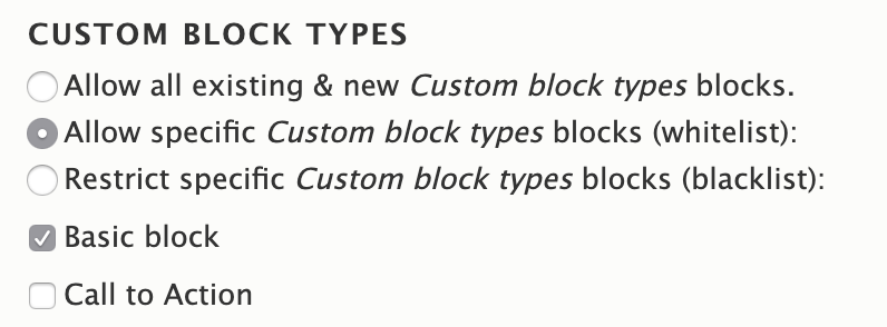 Layout Builder Restrictions overview UI