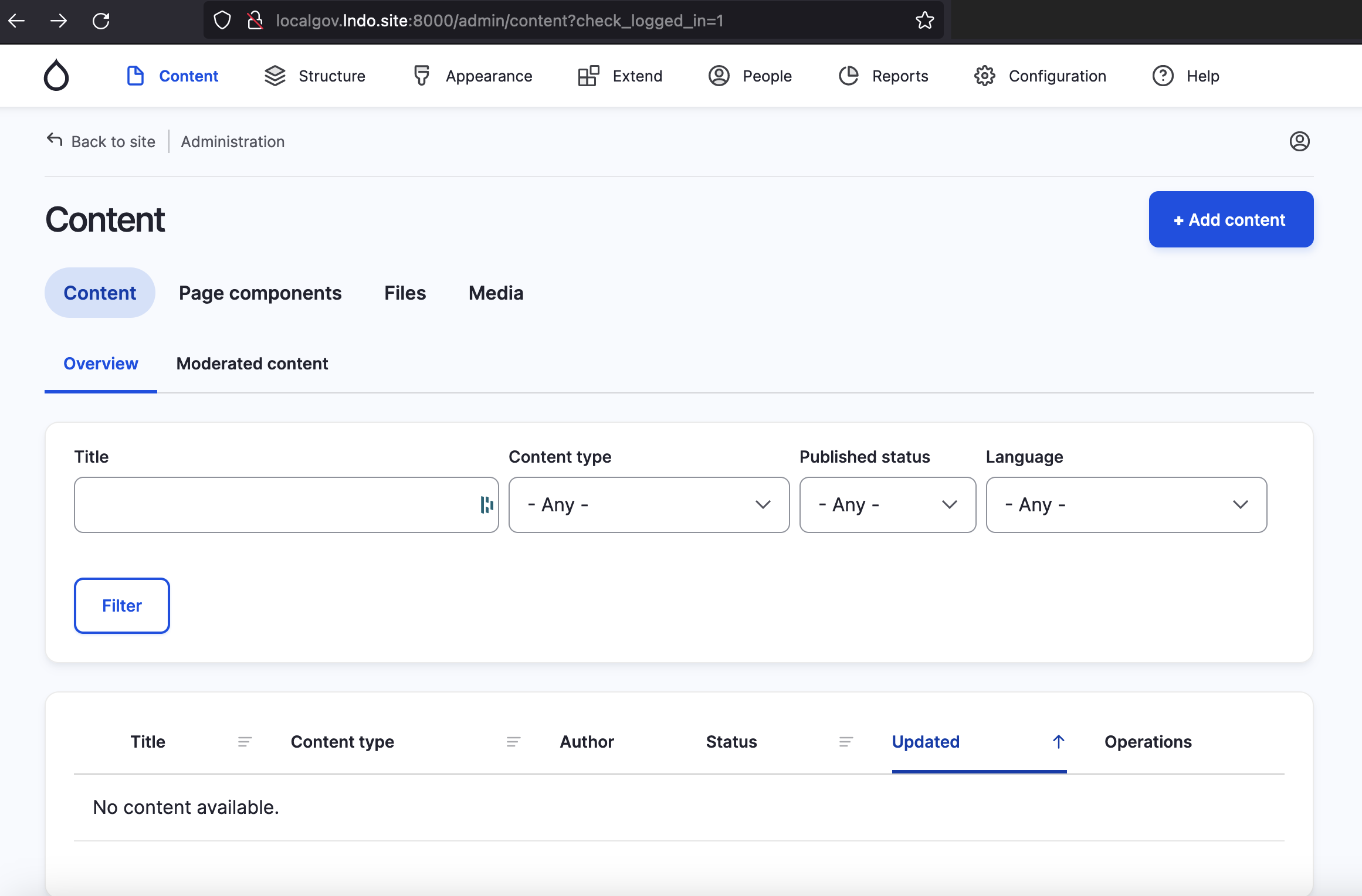 LocalGov Drupal: Demo site admin area