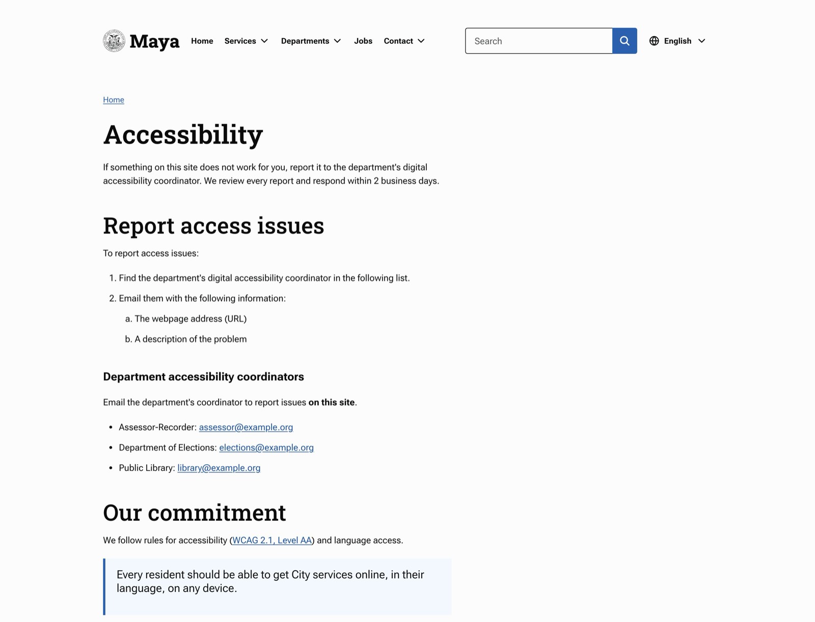 A content page with breadcrumb, content type label, slab title and body text.
