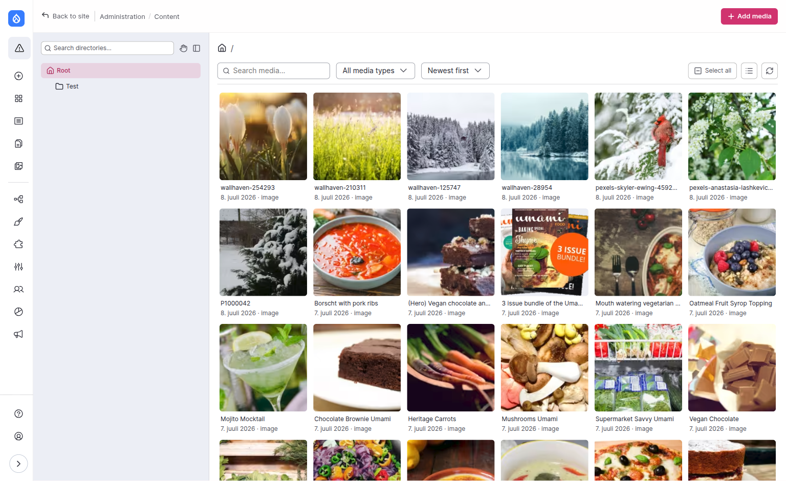 The Add button placed in the admin top bar