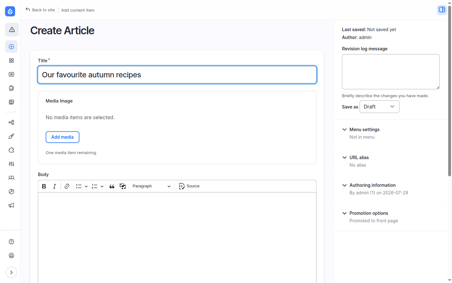 A node form's media field using the browser widget