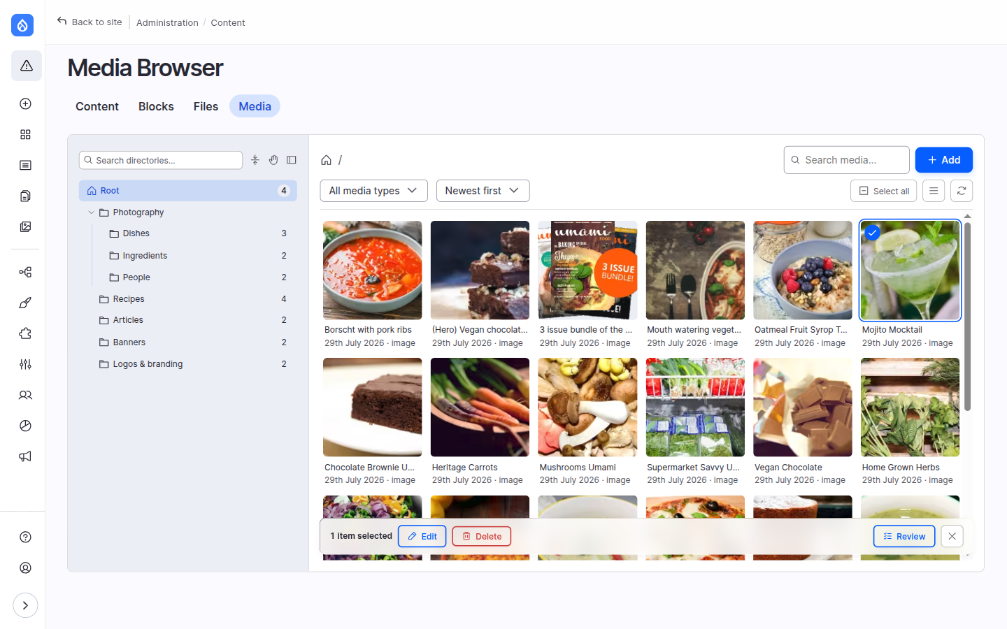 The selection toolbar with several items selected