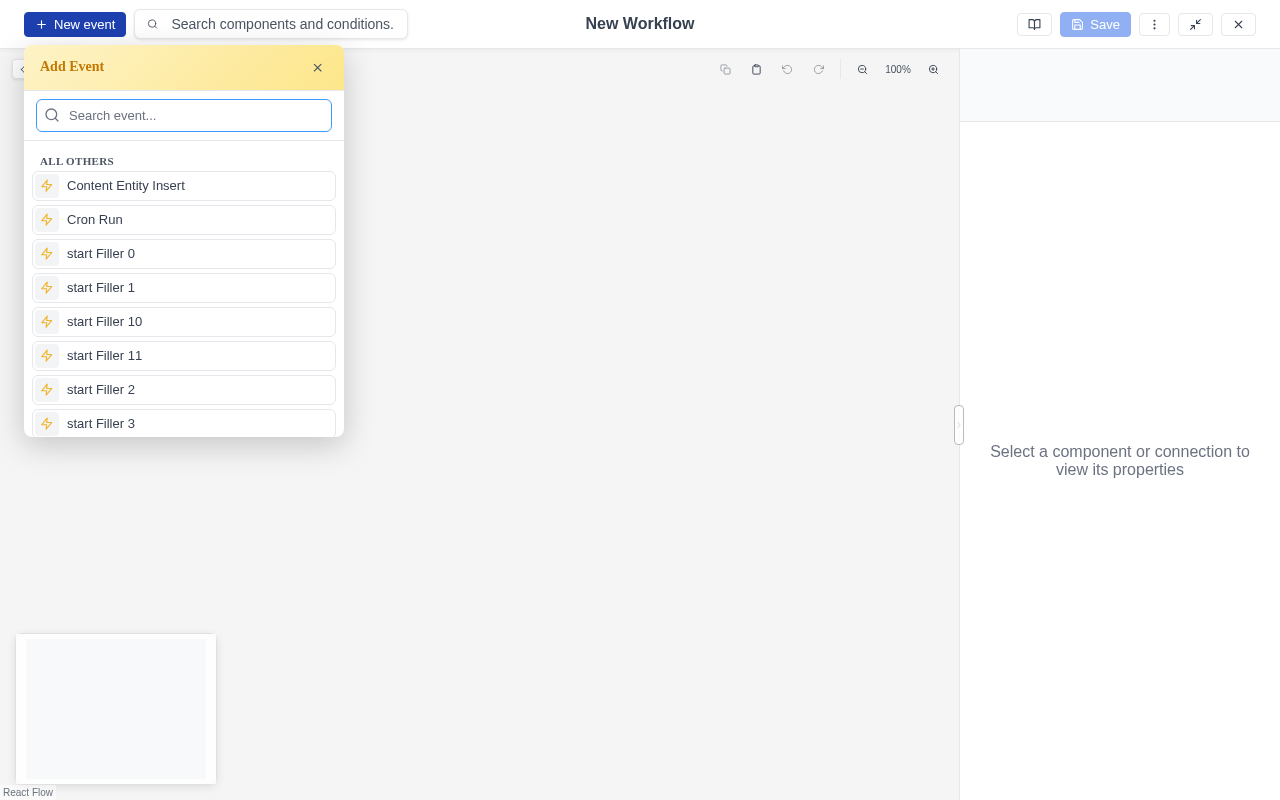 Adding an event node to the canvas