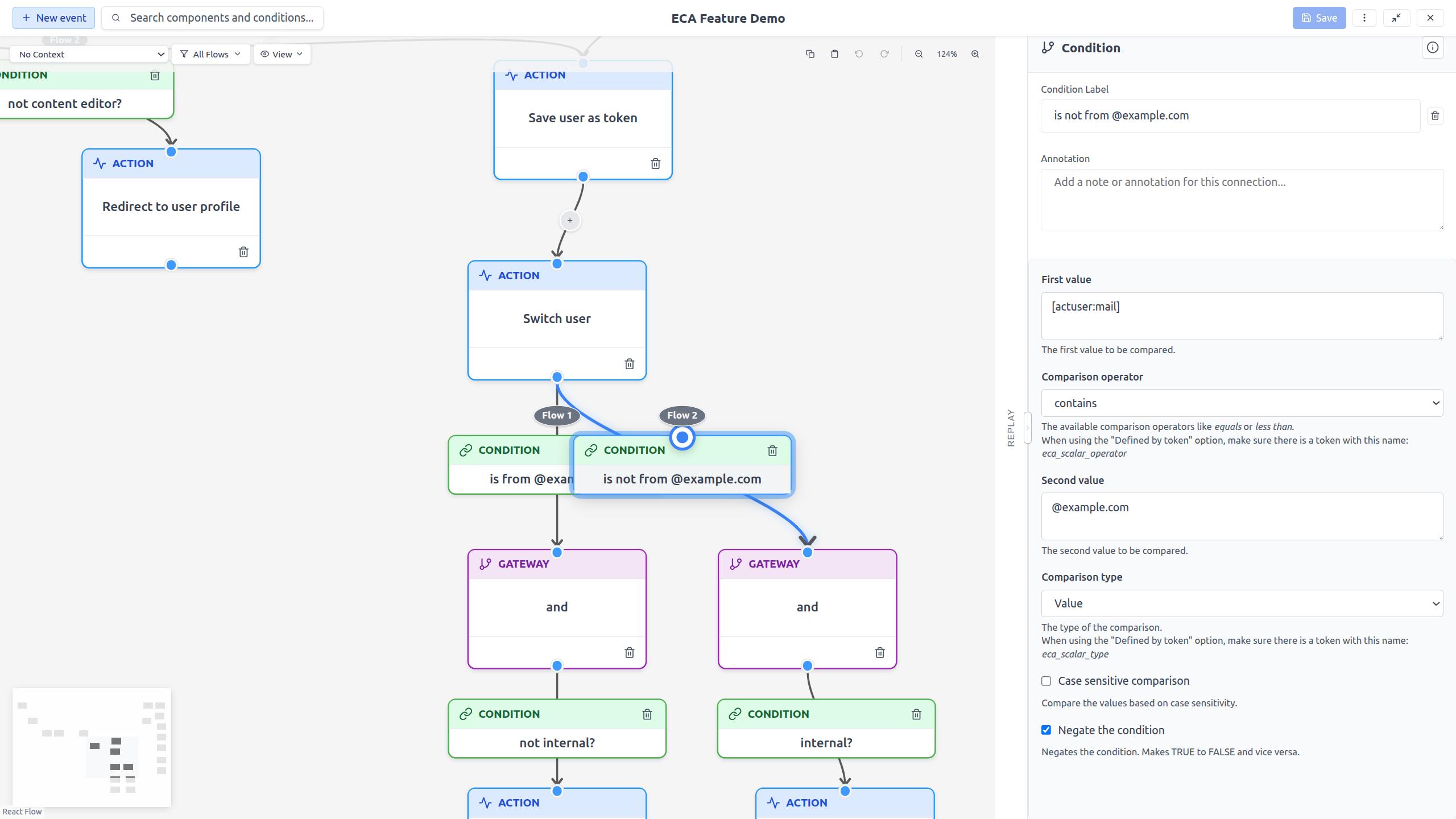 Quick-add condition button on an edge