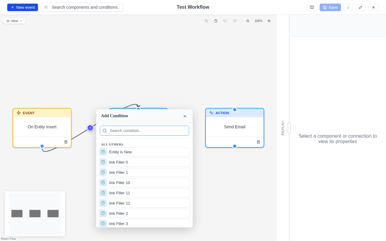 Quick-add condition button on an edge