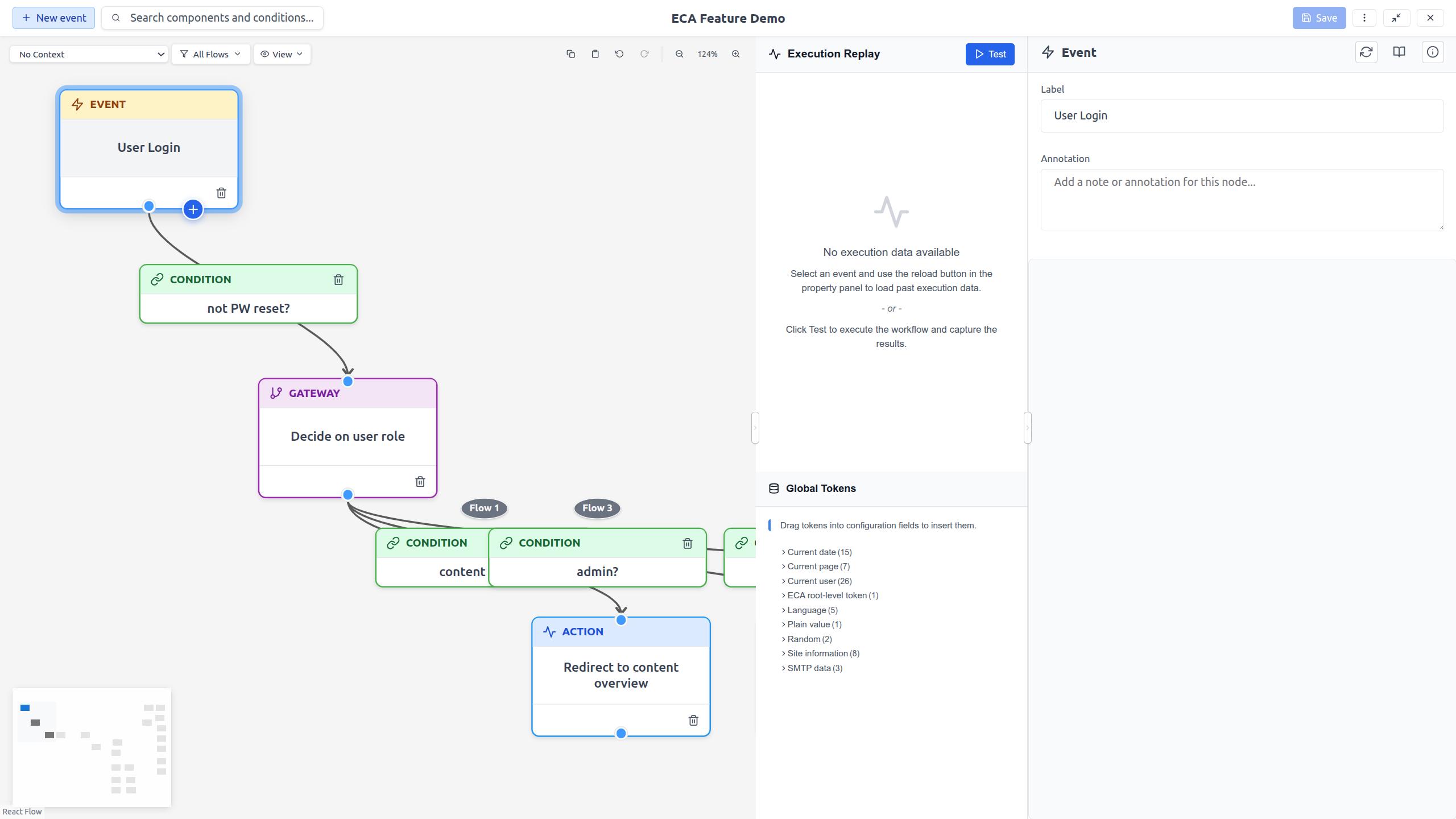 Event node on the canvas