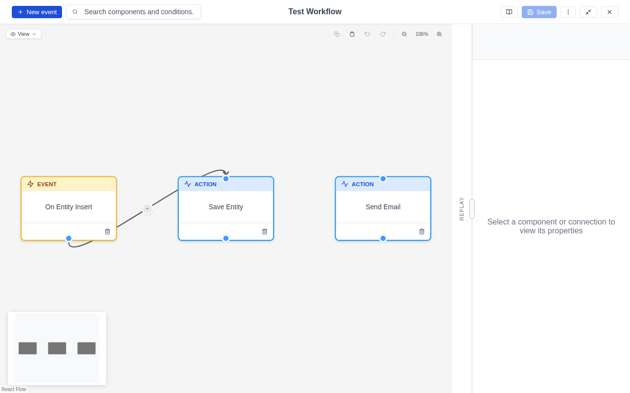 Event node on the canvas