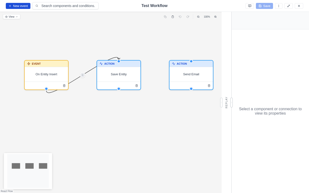 Flow filter dropdown showing two available event flows