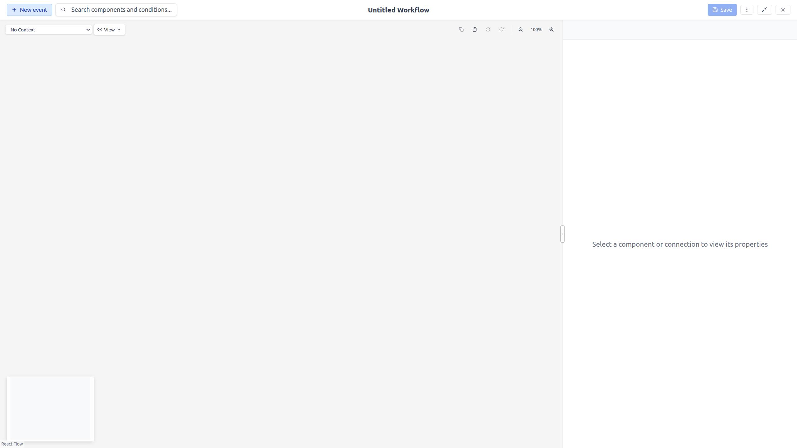 The modeler opening for the first time with an empty canvas