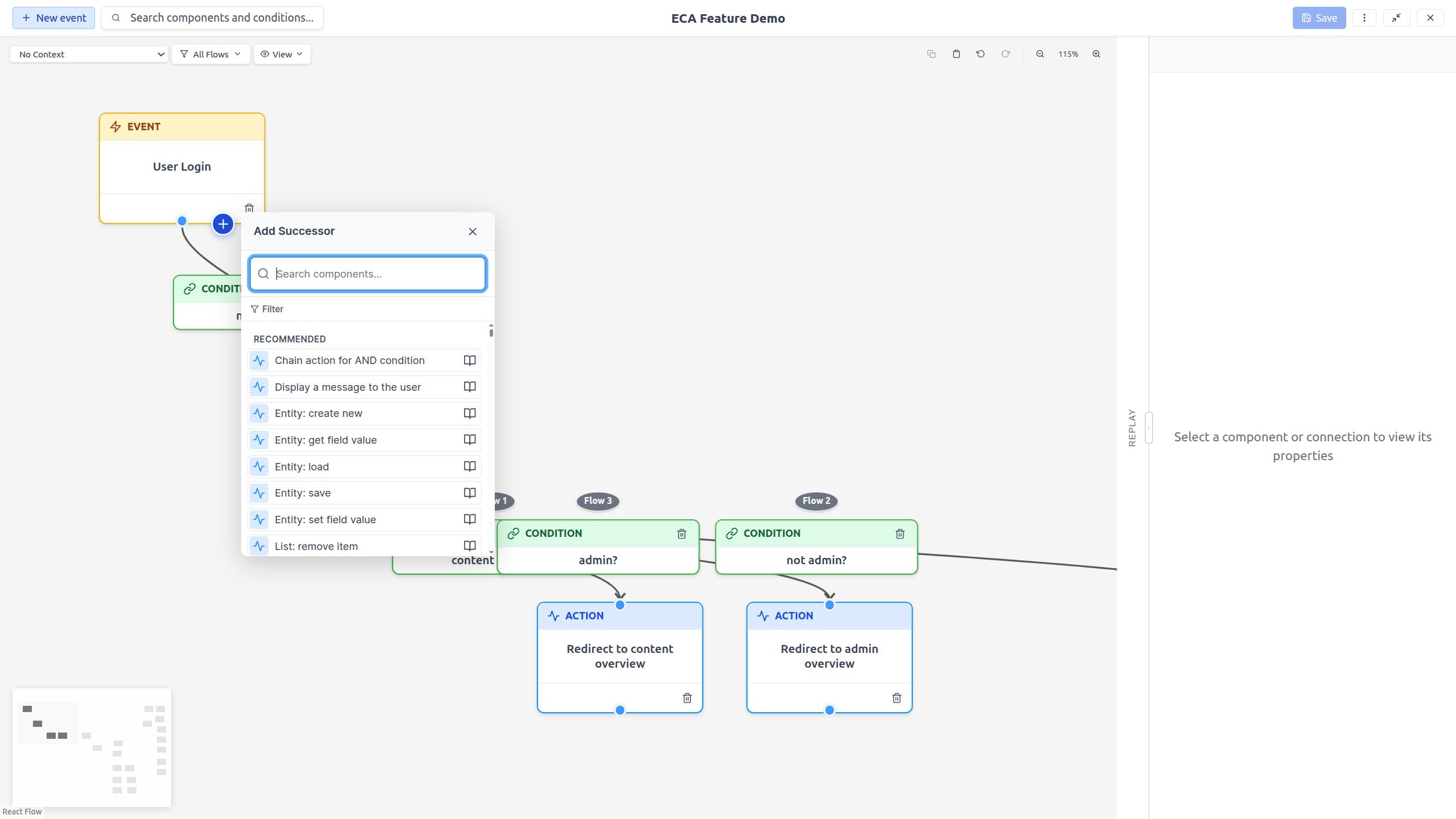 Quick-add button appearing on hover over a node