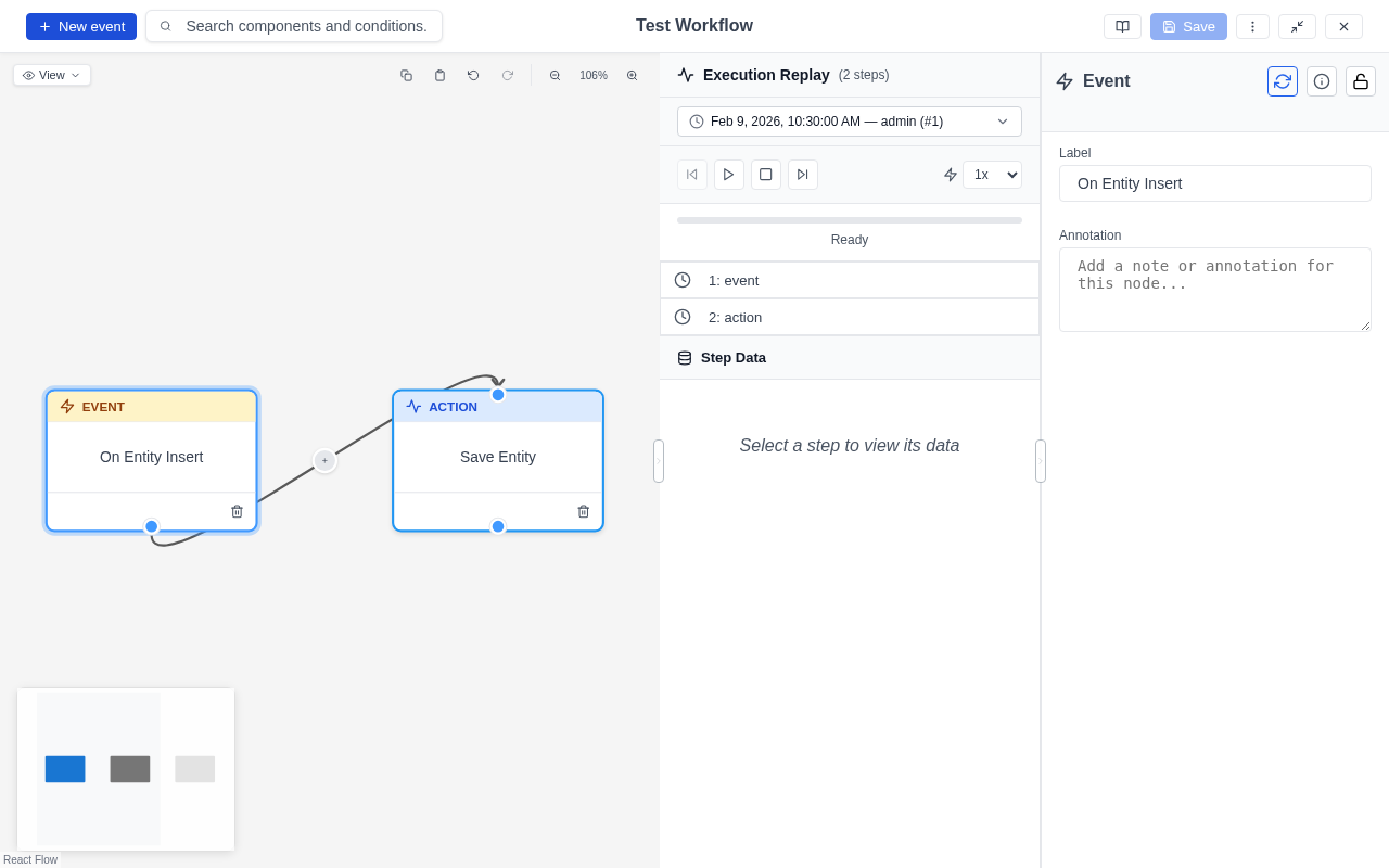 Loading replay data for an event node