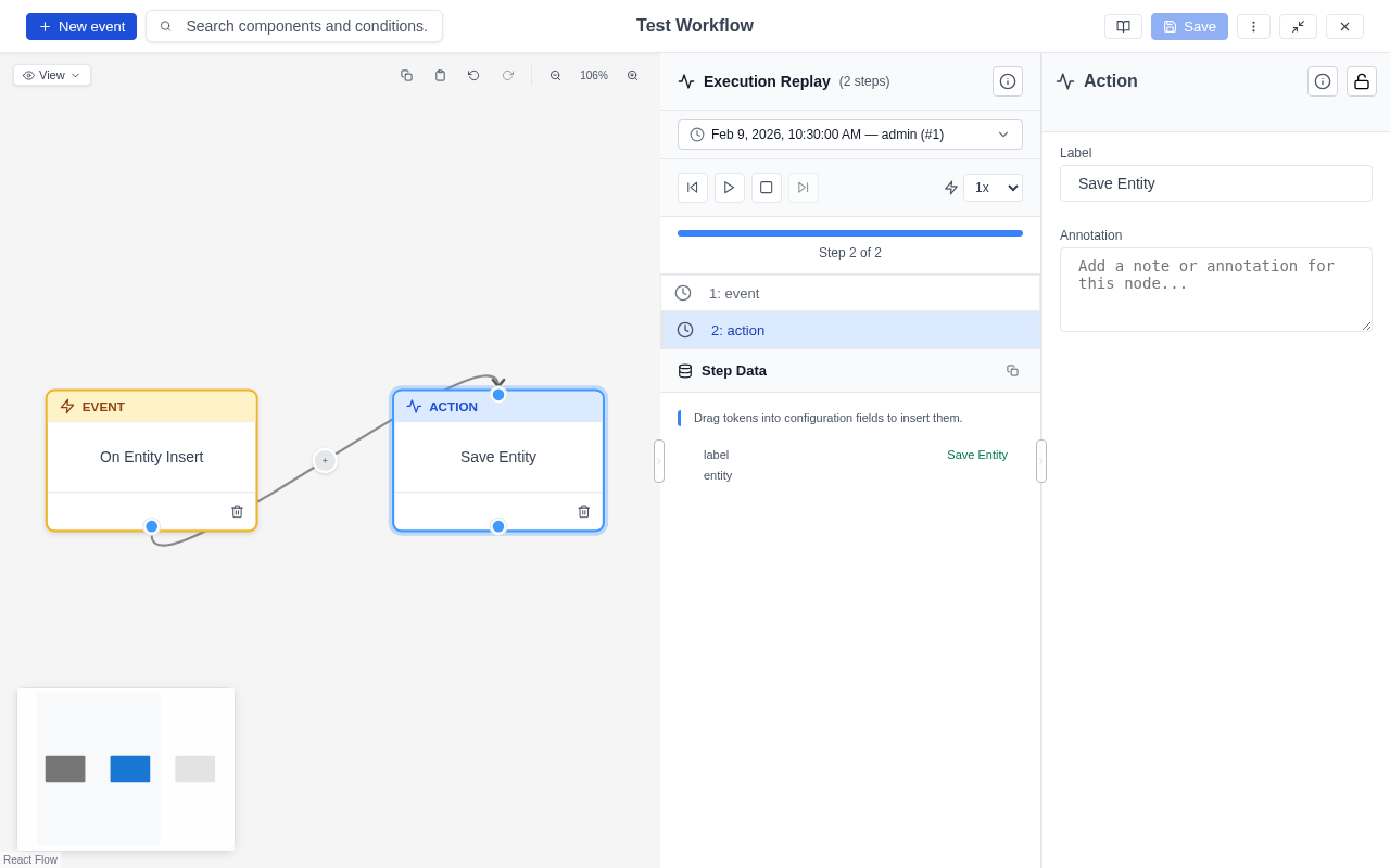 Step data showing token values in a collapsible tree