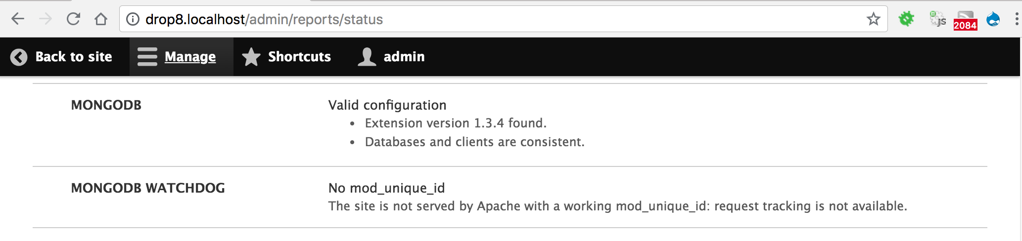 MongoDB on status page