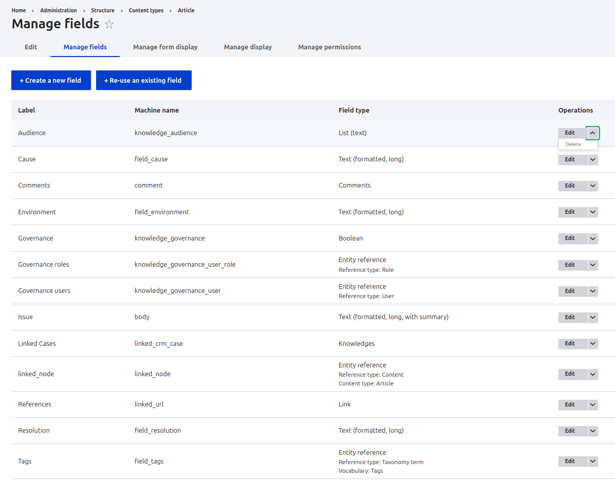 Article fields