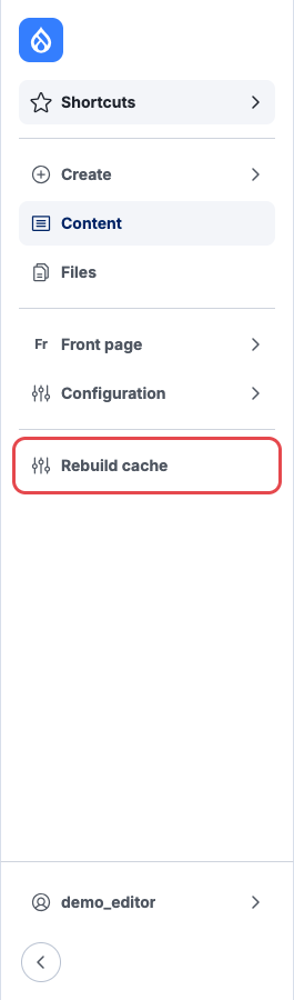 Rebuild cache link for a content editor