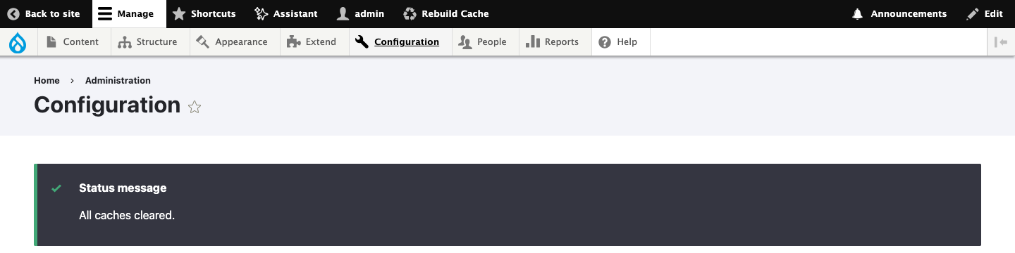 Status message after clicking the toolbar button