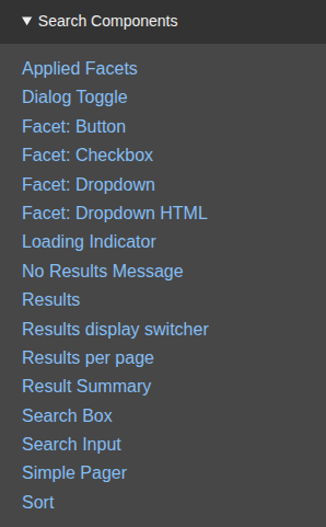 The Search Components category in the block list, from Applied Facets to Sort